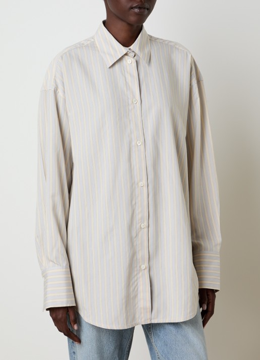 TOTEME Oversized blouse in zijdeblend met streepprint - detail 2 lichtgeel
