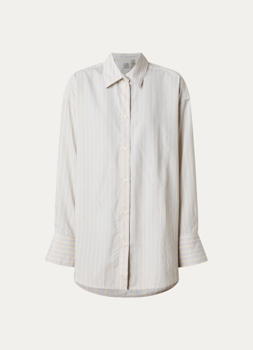 TOTEME Oversized blouse in zijdeblend met streepprint - voorkant 4 lichtgeel