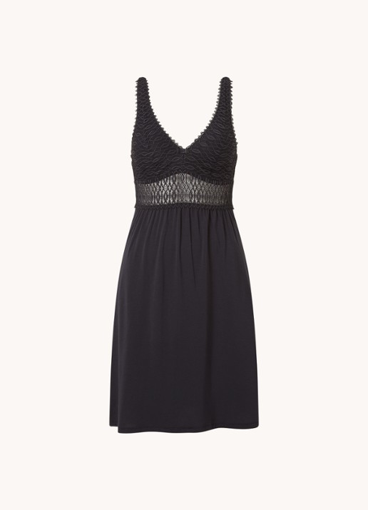 Triumph Slipdress met V-hals en kant  - voorkant 3 zwart