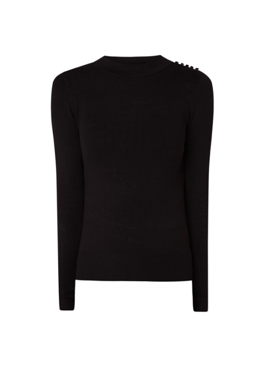 Tulisa fijngebreide longsleeve met sierknopen - voorkant zwart