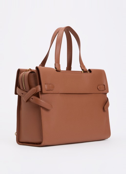 TUMI Agent Medium businesstas van leer met 13 inch laptopvak - unisex - achterkant 3 cognac