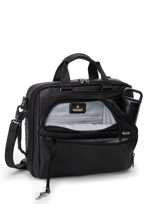TUMI Alpha businesstas van leer - detail 4 zwart