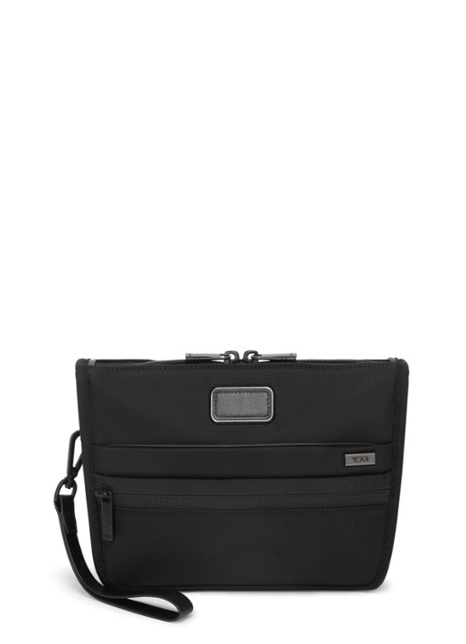 TUMI Crossbodytas met leren details en afneembare schouderriem - voorkant 2 zwart
