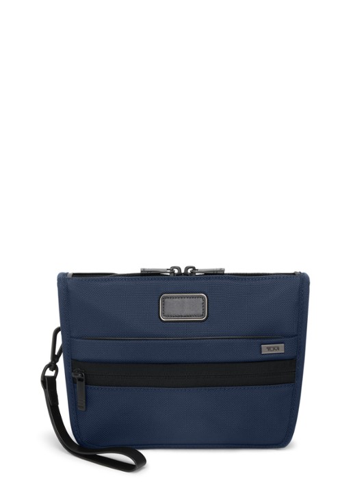 TUMI Crossbodytas met leren details en afneembare schouderriem - voorkant 4 donkerblauw