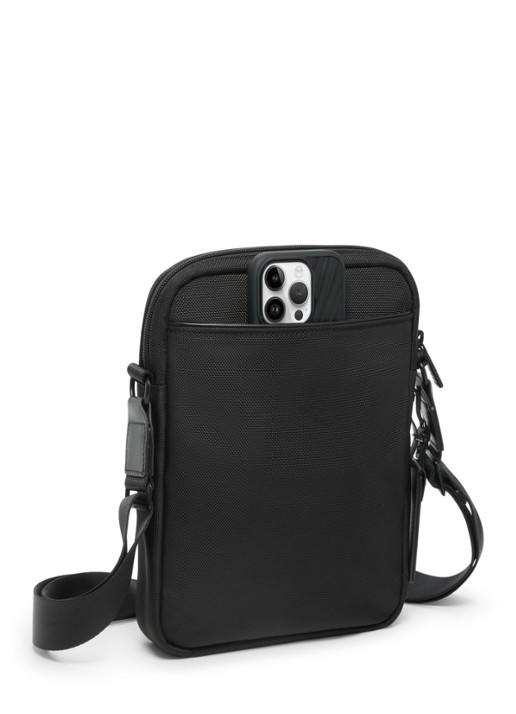 TUMI Crossbodytas met leren details - detail zwart