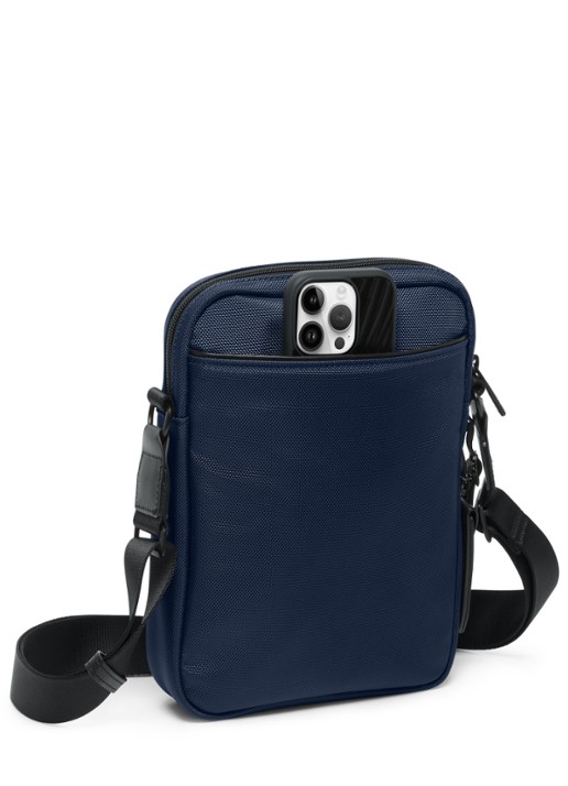 TUMI Crossbodytas met leren details - detail 4 donkerblauw