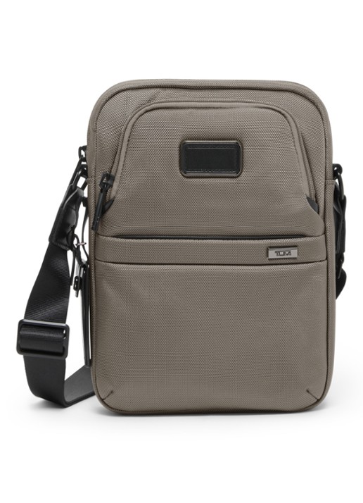 TUMI Crossbodytas met leren details - voorkant 3 grijs