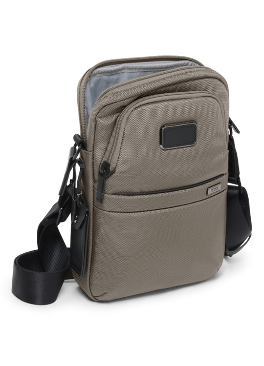 TUMI Crossbodytas met leren details - voorkant 4 grijs
