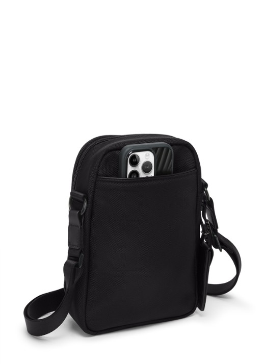 TUMI Crossbodytas met leren details - detail zwart