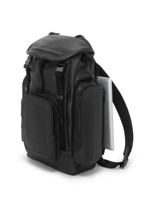 TUMI Griffen rugzak van leer met 13 inch laptopvak - voorkant 3 zwart