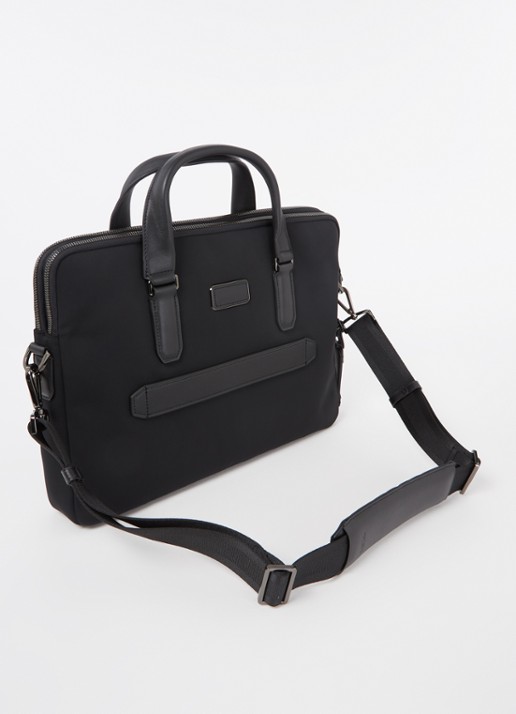 TUMI Harrison Sycamore Slim businesstas met leren details en 14 inch laptopvak - achterkant zwart