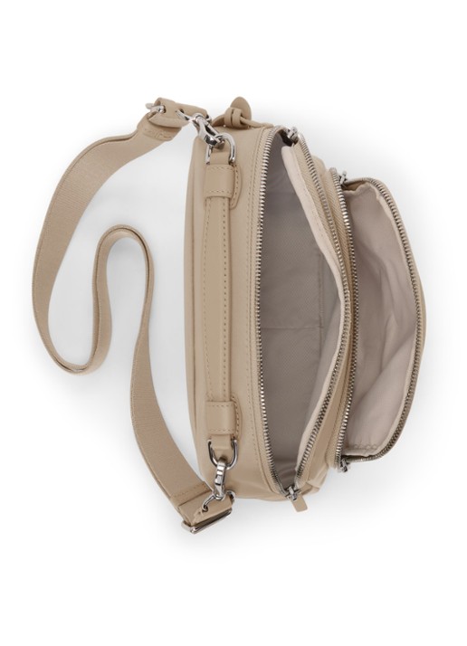 TUMI Teghan crossbodytas met leren details - achterkant beige