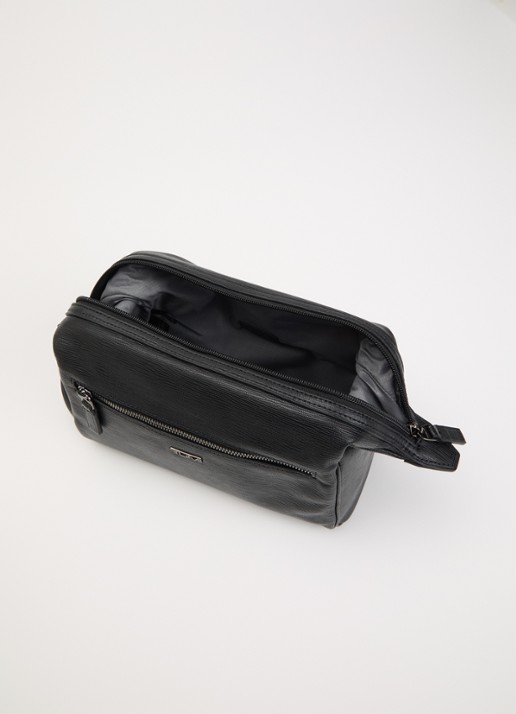 TUMI Toillettas van leer met logo - detail zwart