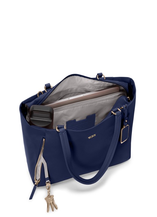 TUMI Valetta schoudertas met leren details - voorkant 2 indigo