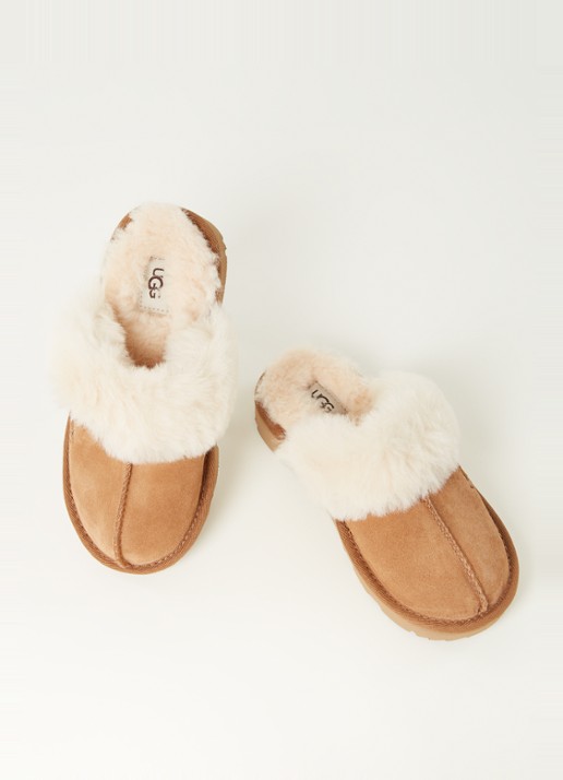 UGG Cozy II pantoffel van suède en wol - detail 3 kastanjebruin