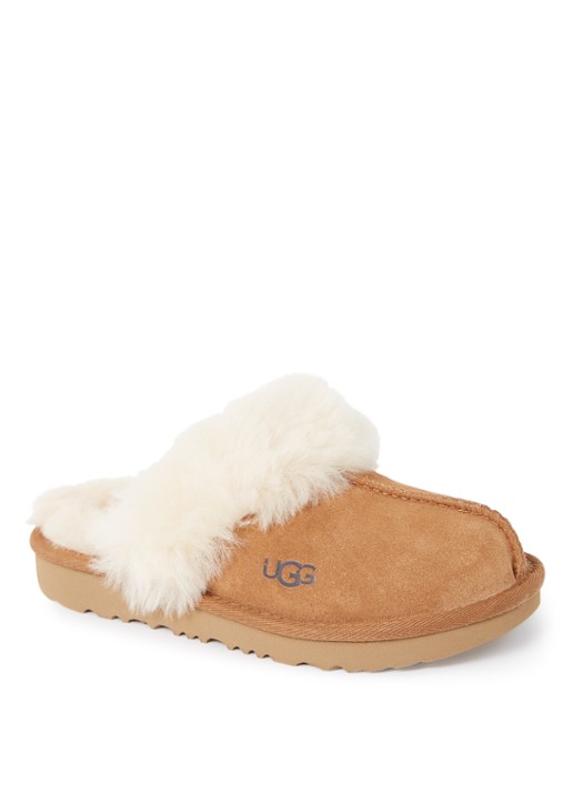 UGG Cozy II pantoffel van suède en wol - voorkant kastanjebruin