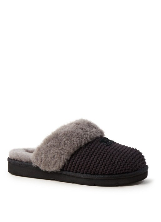 UGG Cozy Knit pantoffel met schapenvacht details - voorkant zwart