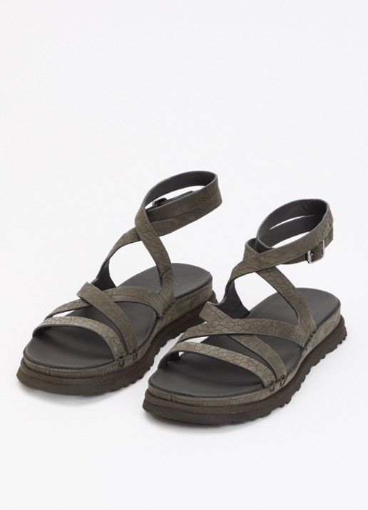 UGG GoldenGaze Embossed sandaal van leer met crocostructuur - voorkant 3 olijfgroen