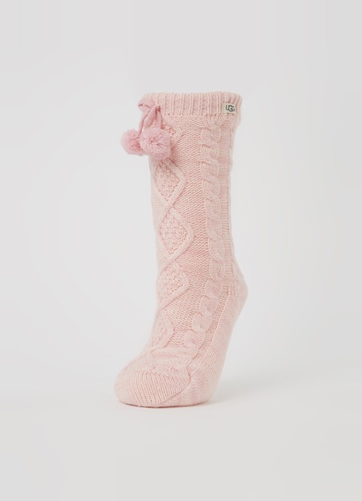 UGG Grofgebreide huissokken met fleece voering - detail lichtroze