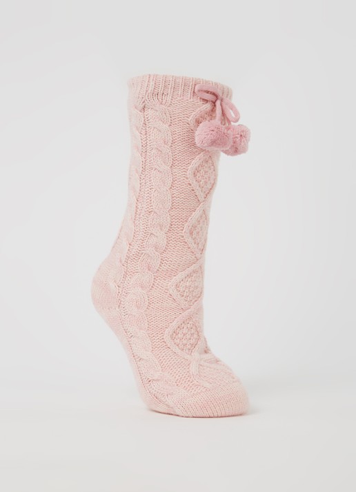 UGG Grofgebreide huissokken met fleece voering - voorkant 2 lichtroze