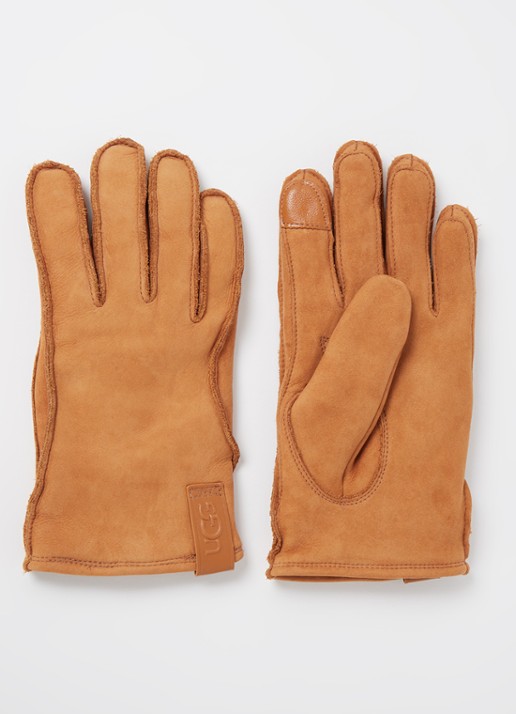 UGG Handschoenen van leer met logo en touchscreen functie - voorkant camel