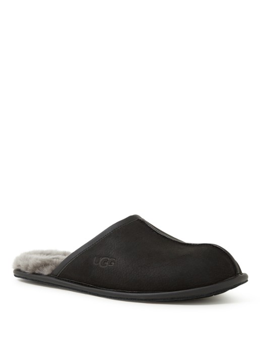 UGG Scuff pantoffel van leer met schapenvacht - voorkant zwart
