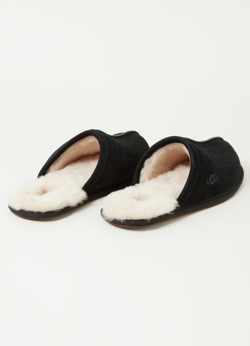 UGG Scuff pantoffel van suède met schapenvacht - detail zwart