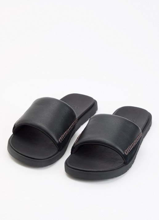 UGG Seaside II Flip slipper van leer met suède detail - detail 2 zwart