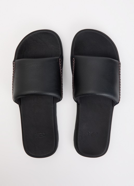UGG Seaside II Flip slipper van leer met suède detail - detail 3 zwart