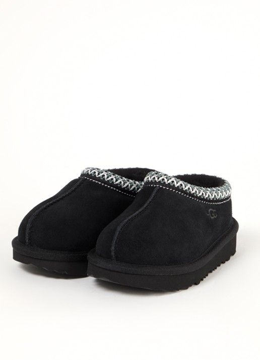 UGG Tasman instapper van suède met schapenwol - voorkant 6 zwart