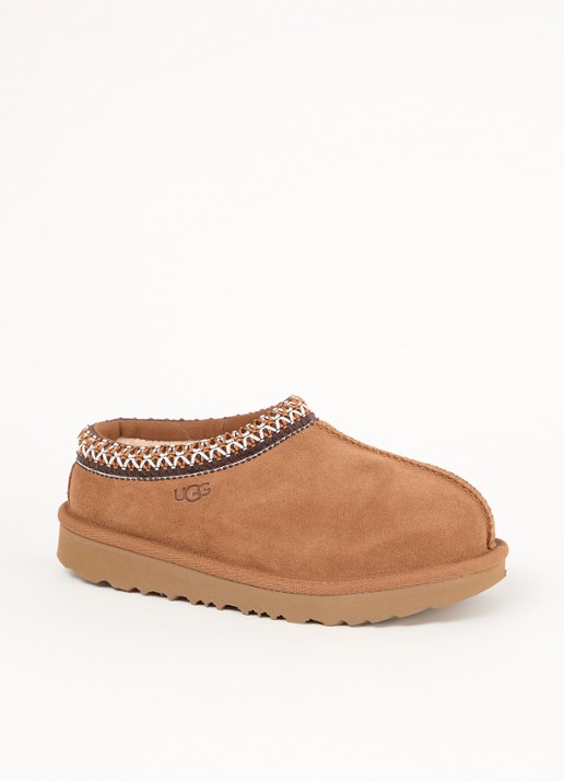 UGG Tasman instapper van suède met schapenwol - voorkant 7 camel