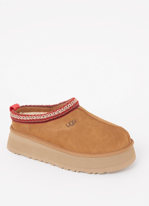 UGG Tazz instapper van suède met schapenvacht - voorkant kastanjebruin