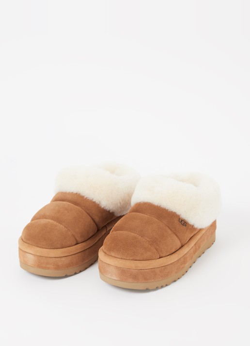 UGG Tazzlita instapper van suède met schapenvacht - detail camel