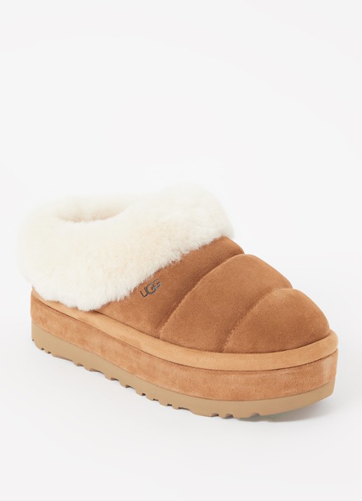 UGG Tazzlita instapper van suède met schapenvacht - voorkant 5 camel