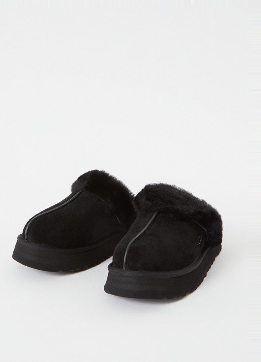 UGG W Disquette pantoffel van suède met schapenwol - detail 2 zwart