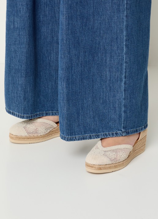 Unisa Ceuta espadrille met leren details - voorkant 3 creme