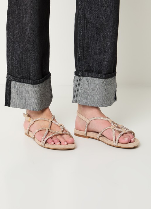 Unisa Cooper sandaal van suède met strass - voorkant 2 beige