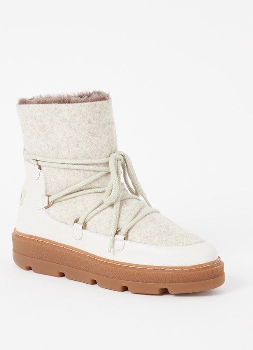 Unisa Frosty snowboot met geitenleren details - voorkant 4 gebroken wit