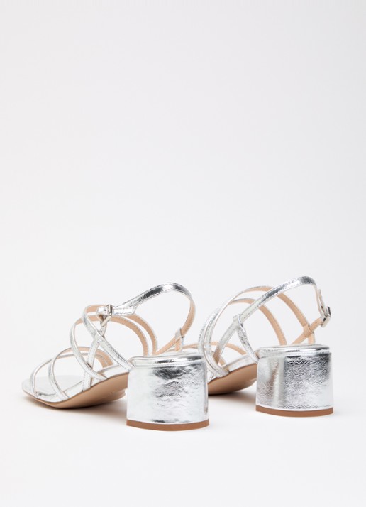 Unisa Kalma sandalette van leer met metallic finish - achterkant zilver