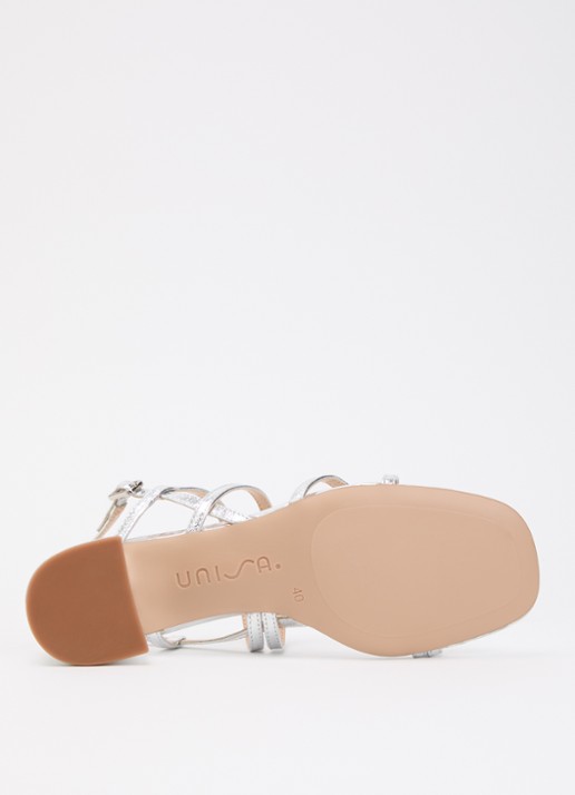 Unisa Kalma sandalette van leer met metallic finish - detail 4 zilver