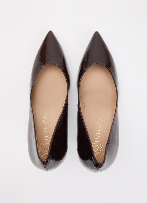 Unisa Teresa pump van leer met lakfinish - detail 2 donkerbruin