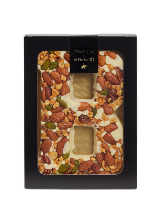 Urban Cacao Witte chocoladeletter met noten 180 gram