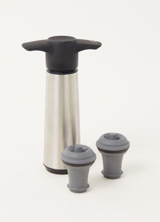 Vacu Vin Wine Saver vacuüm pomp met wijnstopper set van 3 - voorkant 2 zilver