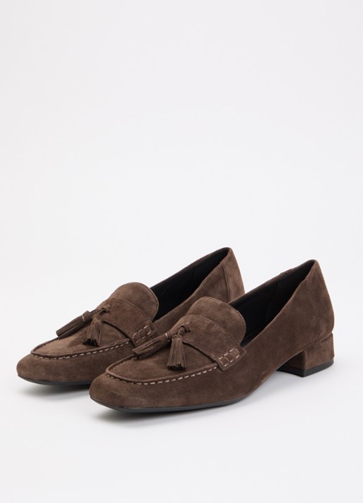 Vagabond Shoemakers Debbi loafer van suède met franjes - detail 4 donkerbruin