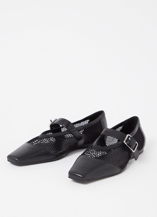 Vagabond Shoemakers Wioletta ballerina van mesh met leren details - detail 4 zwart