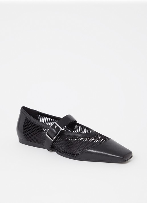 Vagabond Shoemakers Wioletta ballerina van mesh met leren details - voorkant 2 zwart