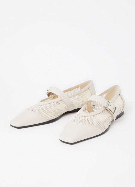 Vagabond Shoemakers Wioletta ballerina van mesh met leren details - detail 3 gebroken wit