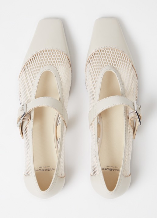 Vagabond Shoemakers Wioletta ballerina van mesh met leren details - detail 4 gebroken wit