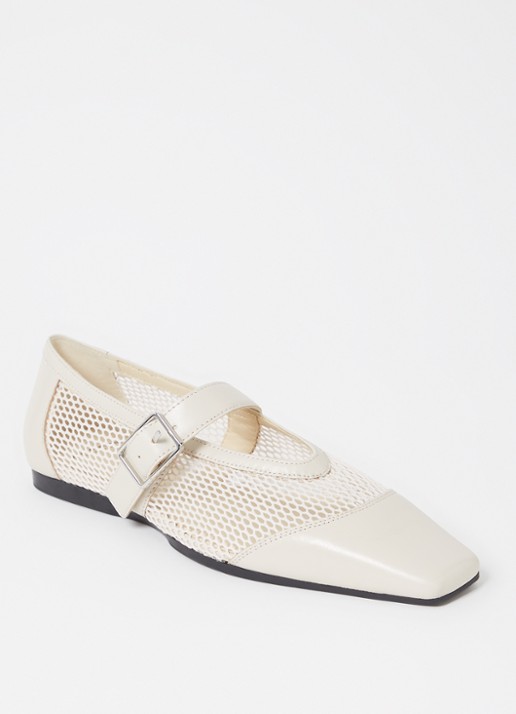 Vagabond Shoemakers Wioletta ballerina van mesh met leren details - voorkant gebroken wit