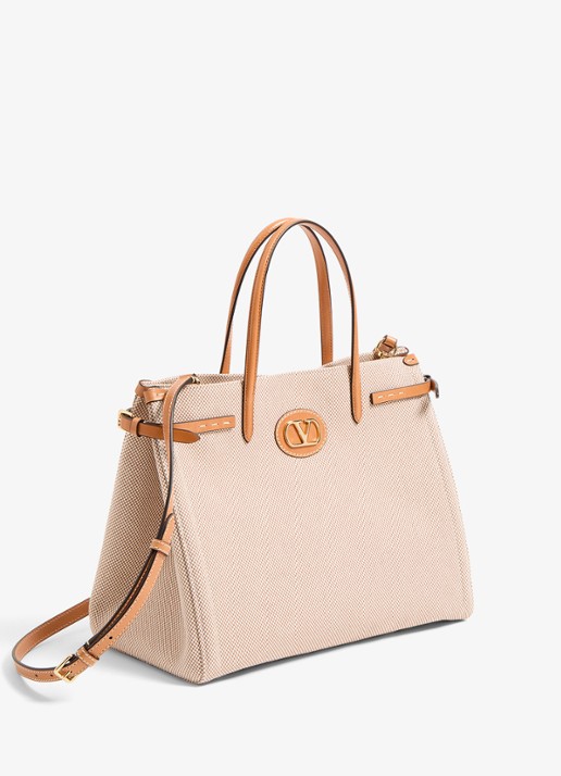 Valentino Garavani Antibes Medium shopper van canvas met leren details - detail 4 camel